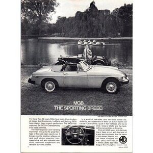 1980 MG MGB Convertible Roadster Vintage Print Ad Rowing Crew River Wall Art